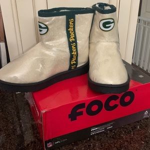 Green Bay Packers Womens Rain Boots - Sherpa Lined - Large Size 7 Foco